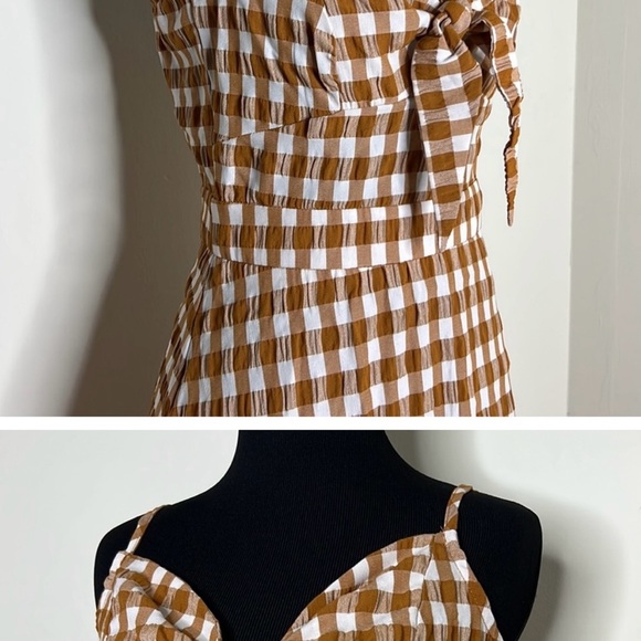 ONLY Brown/Tan/White Checkered Keyhole Dress 38 - Picture 3 of 4